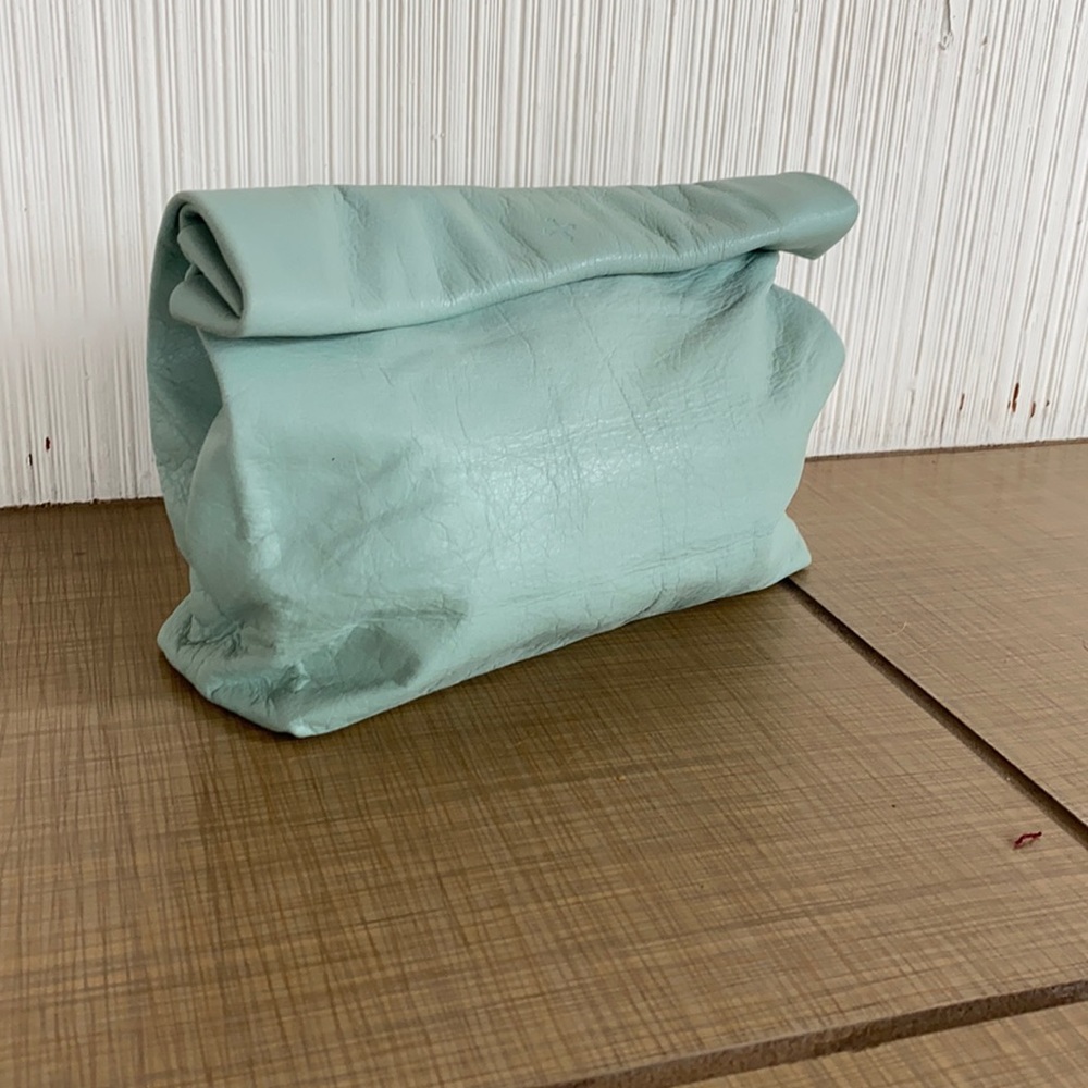 Marie Turnor leather lunch bag- light turquoise